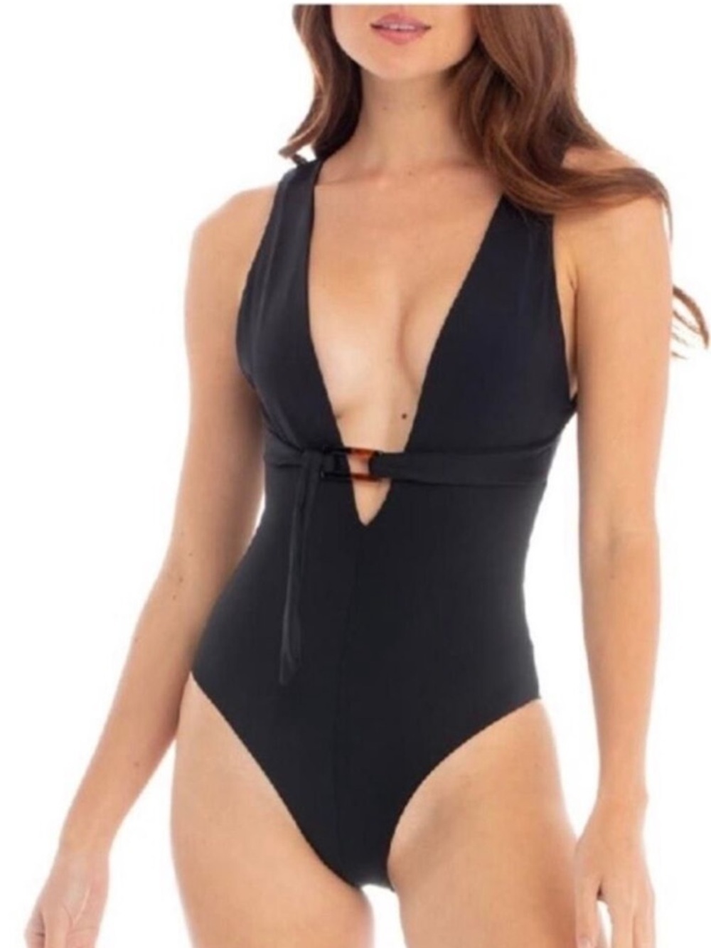 Tavik Cindy Tortoise Shell Belted Black Size XS Plunge One-Piece Swimsuit